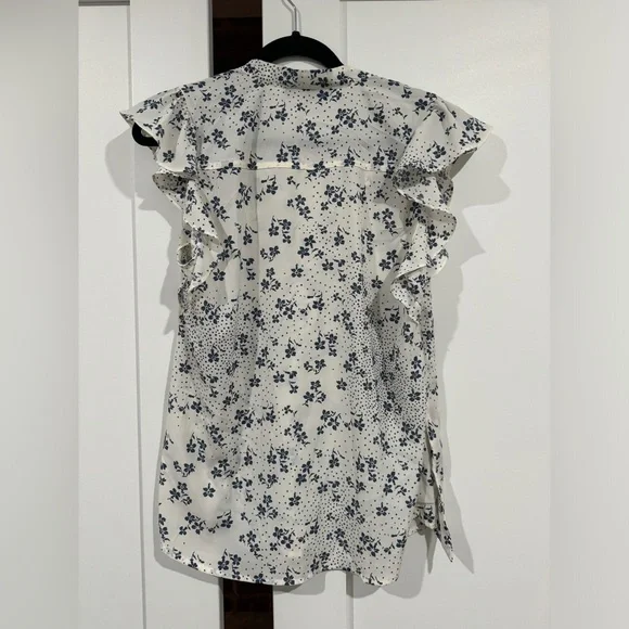 Abercrombie & Fitch Blue and White Floral Top with Tie Size M - Picture 3 of 4
